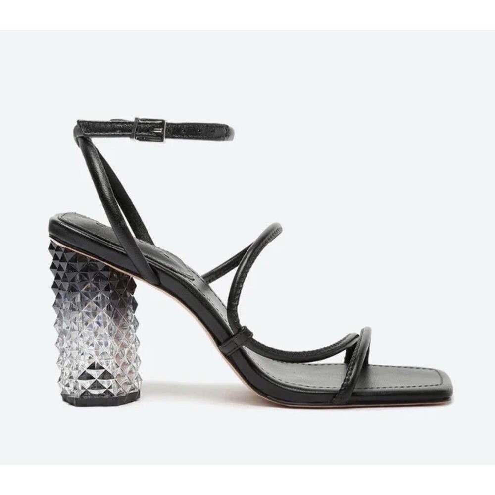 NIB Schutz Sandalia Salto Alto Black Leather Ombre High Heel Sandal Size 7
